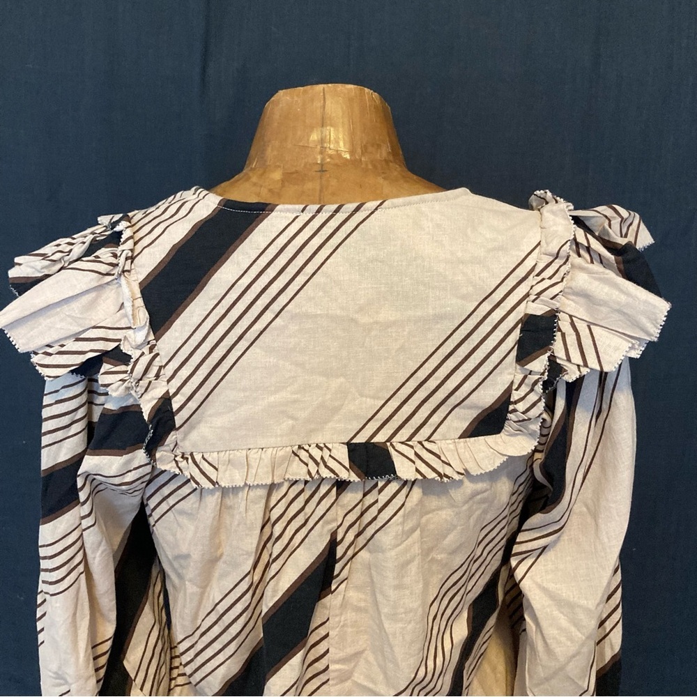 Long Sleeved Ruffle Top‎ | Black & Cream Striped Blouse Karlie 100% Cotton - Picture 2 of 11